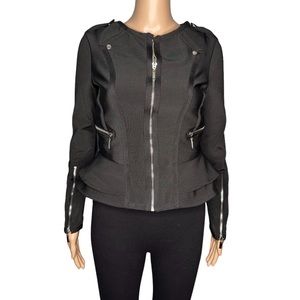 Wow couture women long sleeve black peplum zipper jacket size small